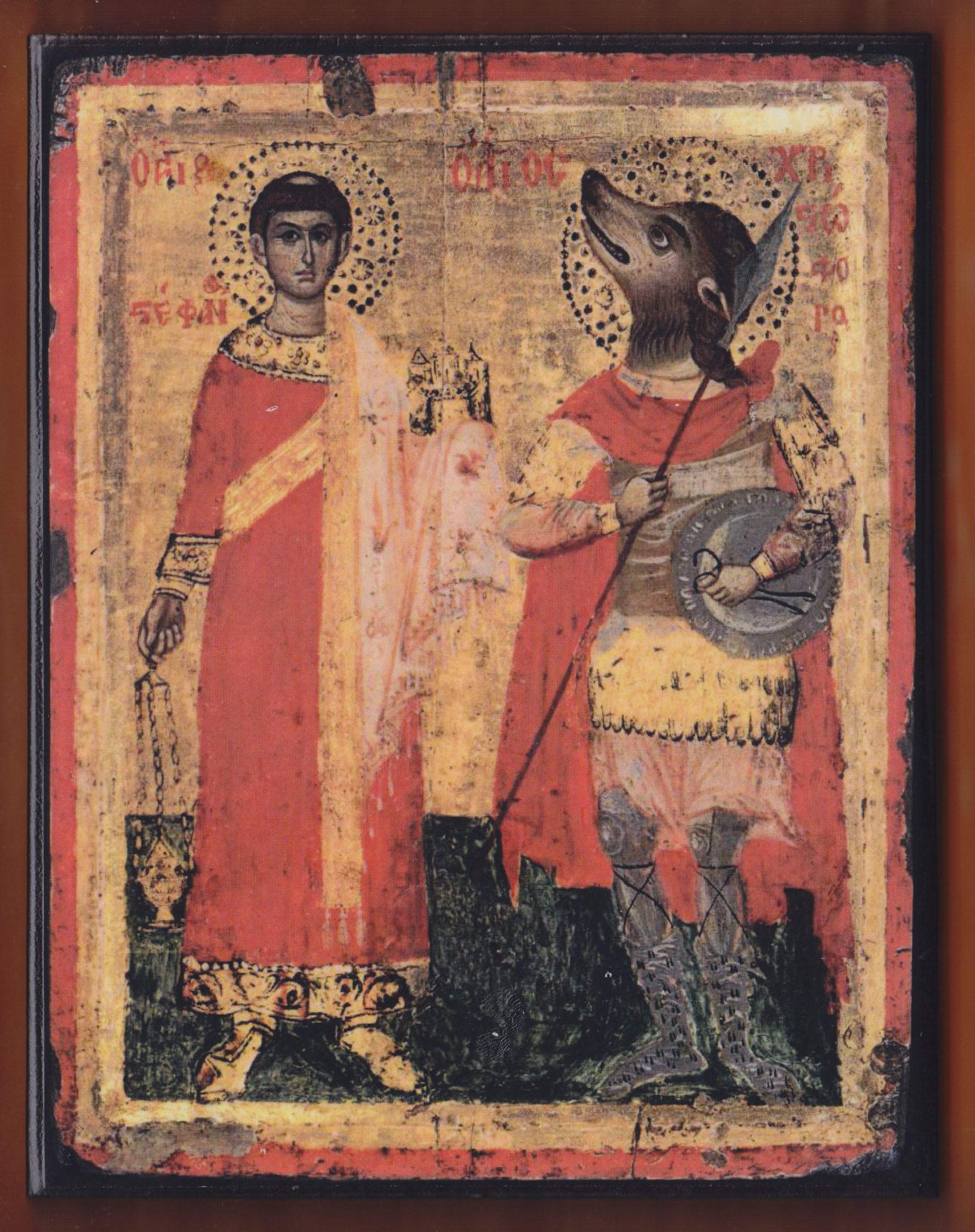 Saint-Stephen and Saint-Christopher,17th century icon,Unknown Greek painter, Greek Orthodox Icon.