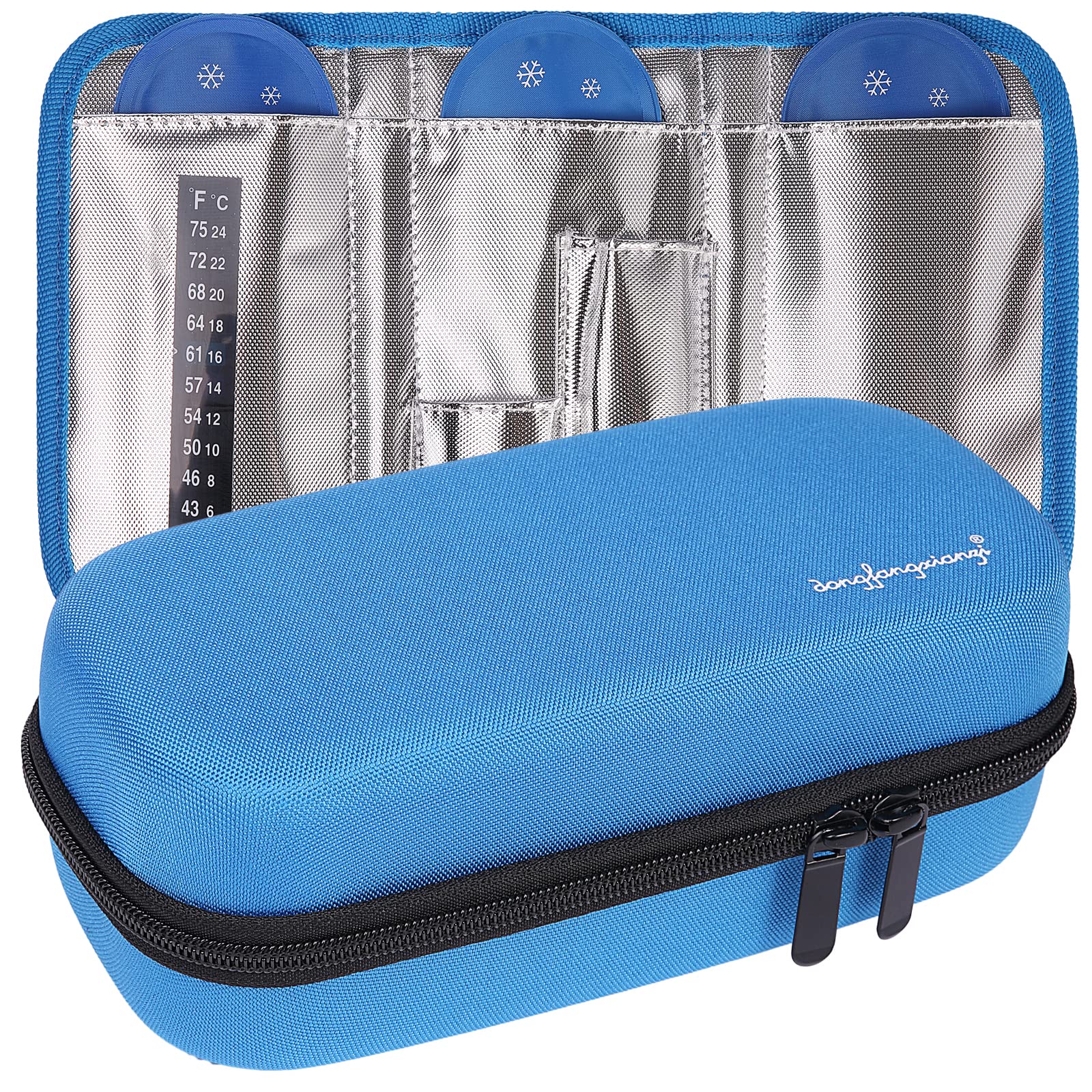 OVAKIA Insulin Cooler Travel Bag, with 3 Ice Pack Keep Cooling Wallet for Travelling Medicine Case (Blue)