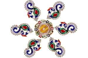 CHERKRAFT 10 Inches Meena Rangoli Diwali Acrylic Rangoli Stencils Handmade Rangoli Sticker Home Decor Floor Decorative Stones (Design 9)