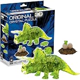 Green Triceratops &amp; Baby Crystal 3D Puzzle Deluxe, 61-Pc Ages 12+ | Green Triceratops &amp; Baby Crystal 3D Puzzle Deluxe, 61-Piece Brain Teaser, Collectible Dinosaur Display Piece, Ages 12+