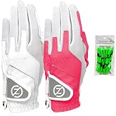 Ladies Synthetic Right Hand Golf Glove (2 Pack), Universal Fit White/Pink, One Size