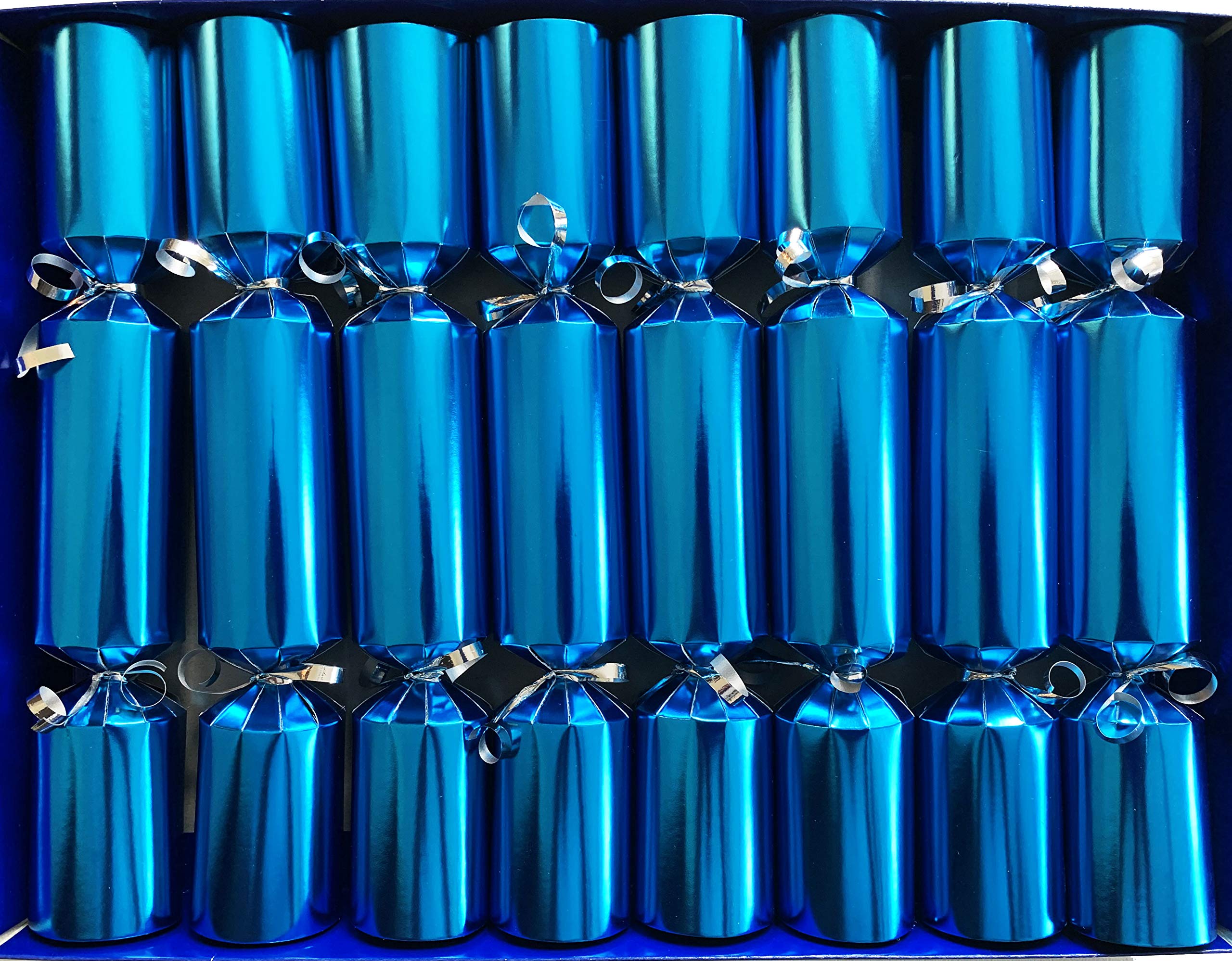 Crackers Ltd Fill Your Own Box of 8 Blue Christmas Crackers with Silver Trim and Tags