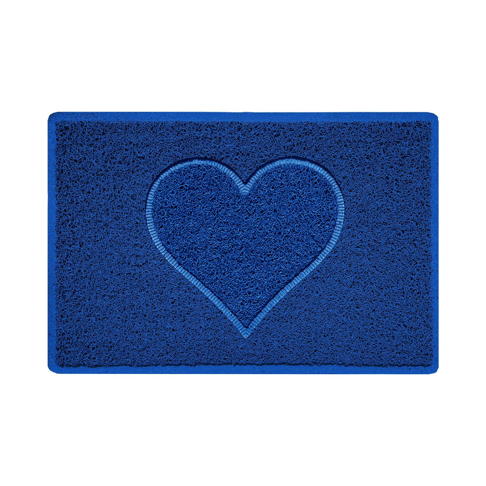 Nicoman Heart Shape Embossed Entrance Door Mat Non Slip Dirt Trapper PVC Spaghetti Mat with Rubber Base, Jet Washable Quick Drying Doormat Indoor or Outdoor - (Small, Blue, 60 x 40cm)