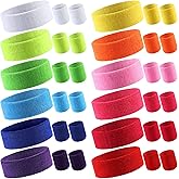 Deekin 12 Sets Neon Sweatbands Headband Colorful Wristband Set 80s Athletic Sweat Bands Bulk Gym Wristbands Football Wristbands for Men Women Activities Sports Basketball Tennis