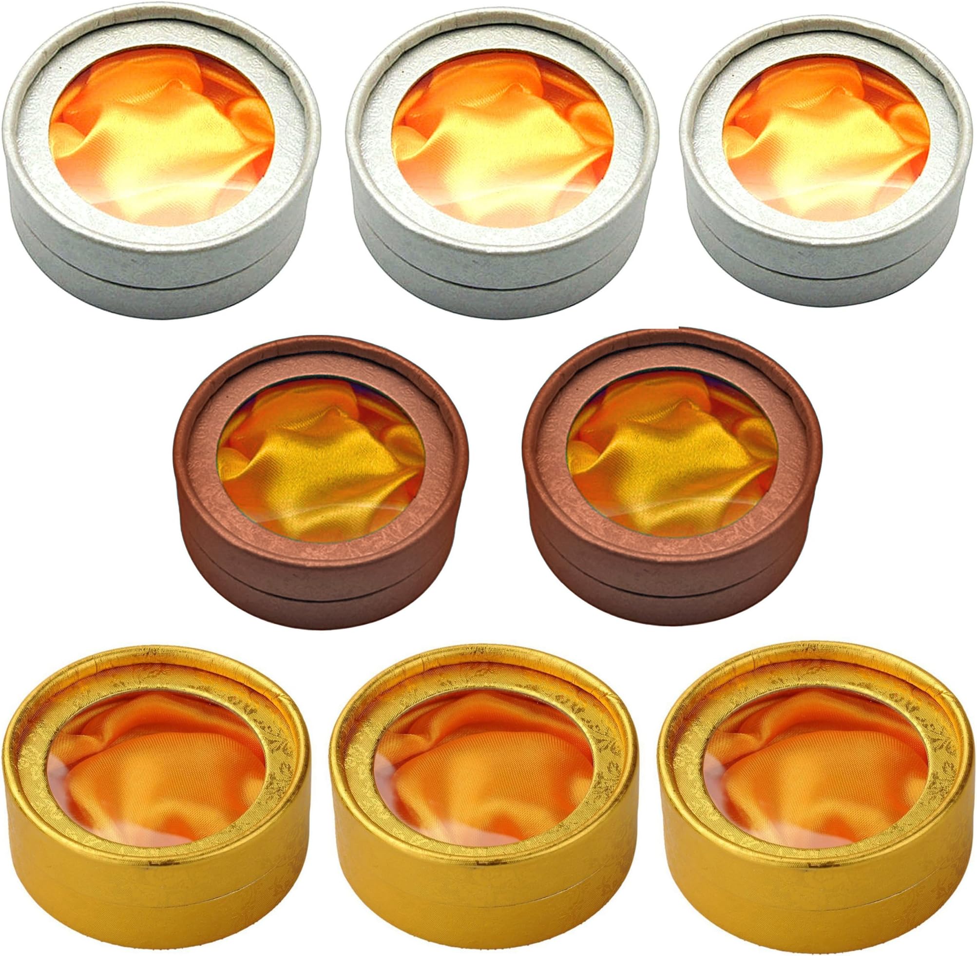 HHL Round Window Jewelry Gift Boxes, 3.5 Inch Diameter, 8-Pack Glitter Metallic Colors: Gold (3), Silver (3), Bronze (2)