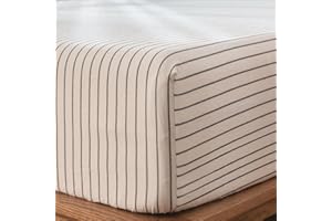 MooMee Fitted Bottom Sheet Only 100% Washed Cotton Linen Like Textured Breathable Durable Soft Comfy Deep Pocket Fits Mattress up to 17" (White Dark Grey Wide Stripes, Queen)