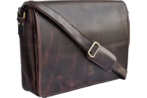 RUSTIC TOWN Leather Messenger Bag for Men 16" Full Grain Leather Laptop Bag Vintage Crossbody Office Satchel Travel Shoulder Bag