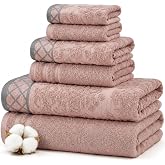 Modern Threads 6 Piece Bath Towel Set &ndash; Bathroom Towel Set with 2 Bath Towels, 2 Hand Towels &amp; 2 Washcloths &ndash; 100% Cotton, Soft &amp; Absorbent &ndash; Diamond Border (Blush)