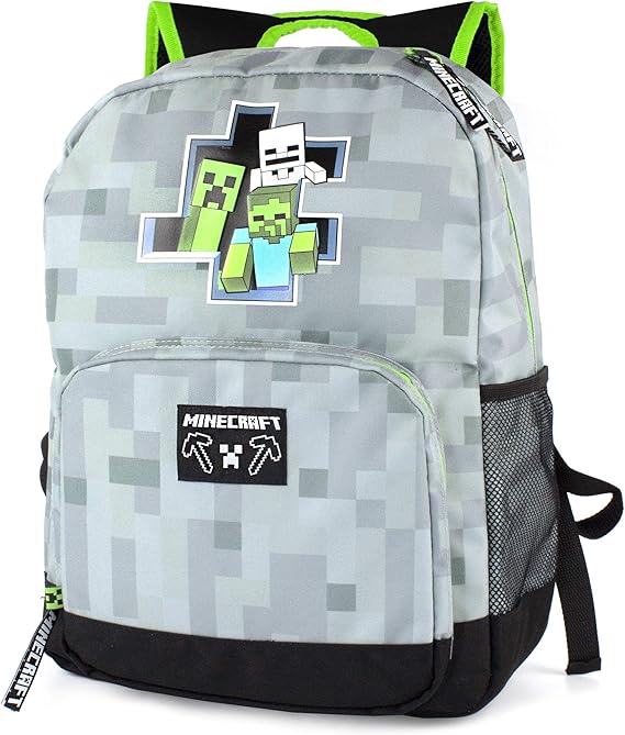 Minecraft Backpack For Boys Zombie Skeleton Kids Grey School Bag 18