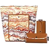 Sachi 3 Piece Market Tote Set – Insulated Therm,an Reusable Grocery Bags for Cold and Hot Foods – Lightweight, Portable and Fold-able (Marble Sunset)