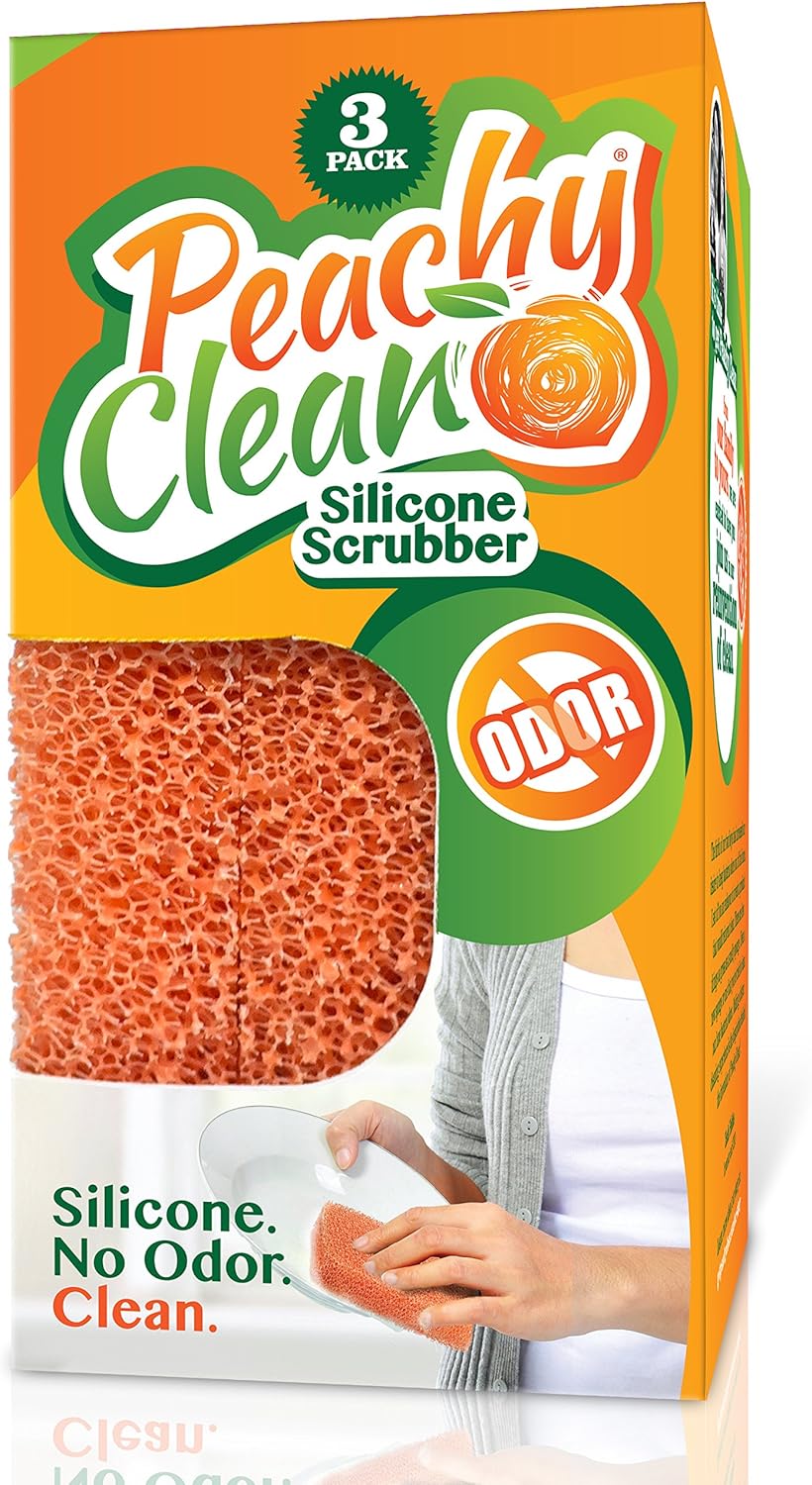 Peachy Clean Silicone Scrubber (Qty 3) - Kitchen and Dish Scrubber (Peach Fragrance): Home & Kitchen