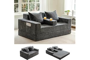 MAXYOYO Loveseat Sofa Bed, 4 in 1 Foldable Floor Sofa Couch in A Box with 2 Cup Holders, Convertible Boneless Couch Folding Recliner Sleeper Chair for Living Room, No Assembly Required, Dark Grey