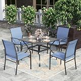HERA'S HOUSE 5 Pieces Patio Dining Set, Outdoor Table and Chairs Set for 4, 4 x Blue Textilene Dining Chair, 37" Square Metal Dining Table, for Lawn Garden Backyard Deck