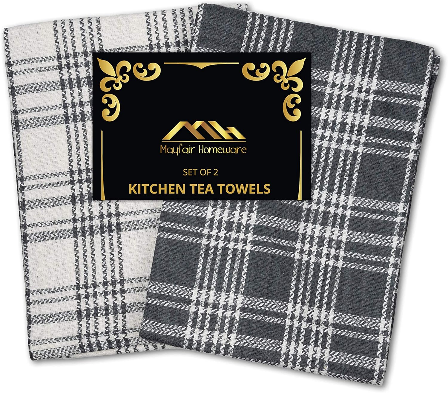 Mayfair Homeware Kitchen Towels, Pure Cotton Tea Towels, Set of 2 Grey