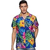 Stylore Men's Hawaiian Shirt Short-Sleeves Front Pocket Big Hibiscus