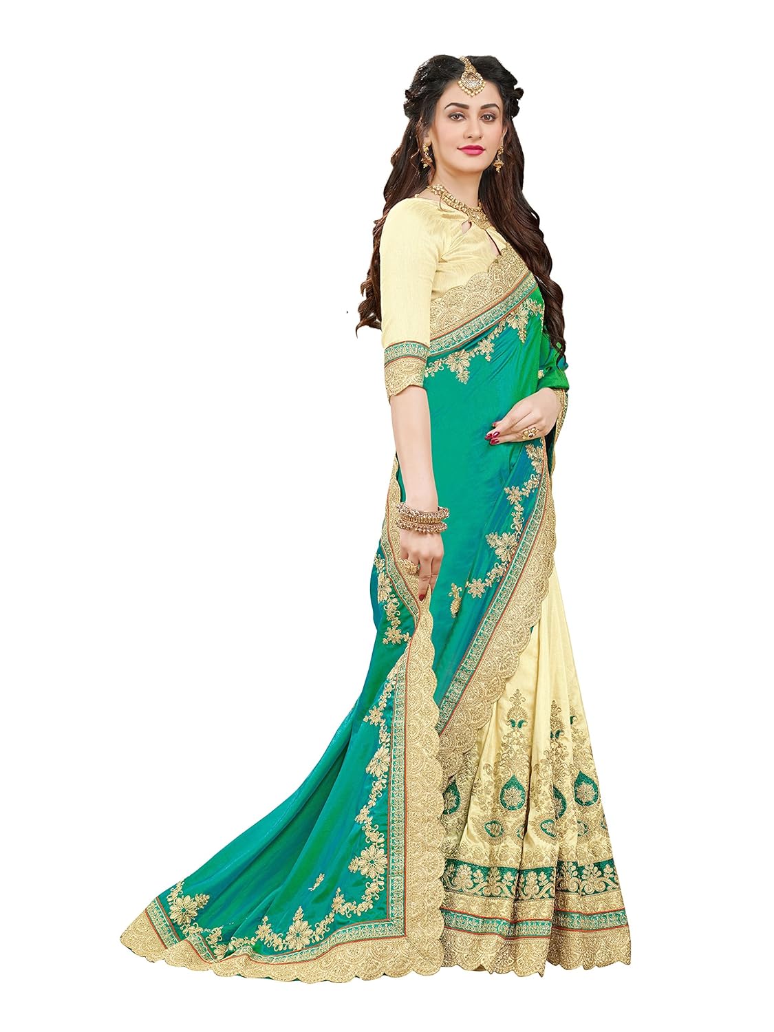 manohari embroidery green art silk saree