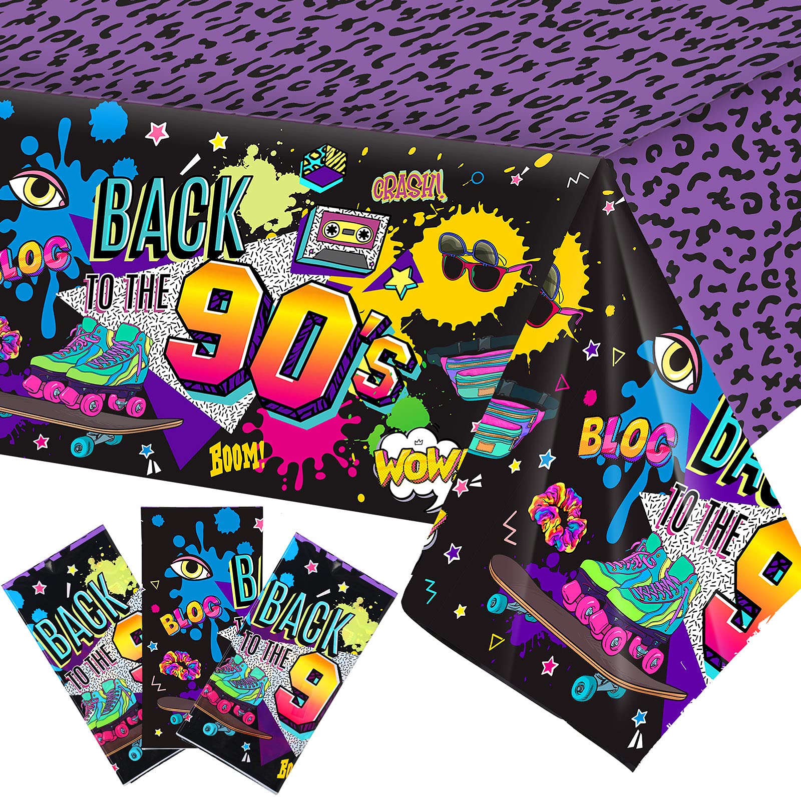 Kasyat 3 Pcs 90s Party Decorations Back to the 90s Tablecloth Large 90's Themed Party Tablecover Plastic Throwback Birthday Tablecloth for 1990s Throwback Event and Birthday Supplies,108 x 54 Inches