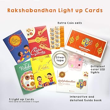 DIY Rakshabandhan - LED Lights - Light Up Cards for Kids (Pack of 5). STEM - Science and Arts Kits with Guide Book. Rakhi Light Up Cards.