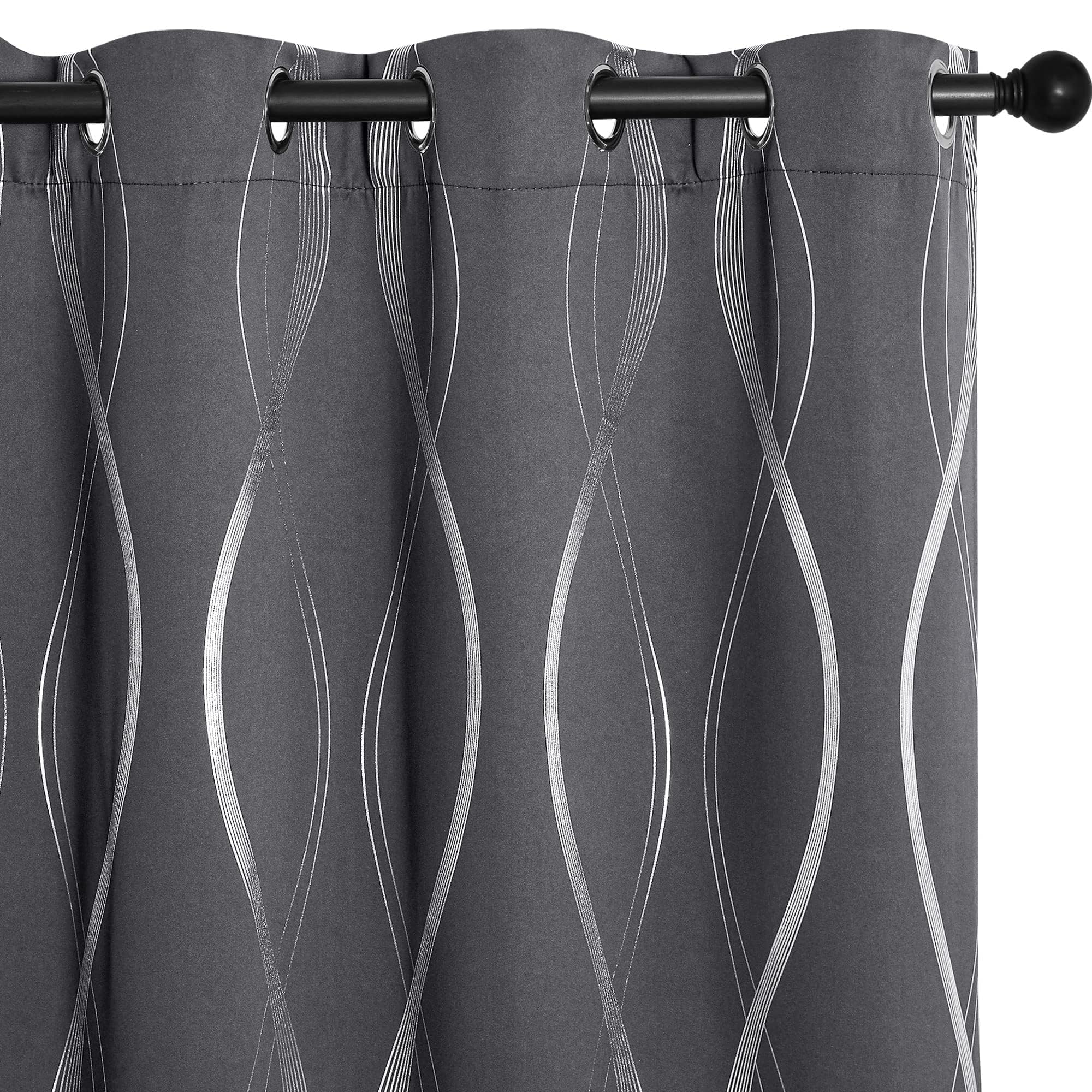 Photo 1 of (ONLY ONE) NICETOWN Grey Blackout Floral Pattern Curtains for Living Room 84 inch Long 2 Panels Set, Noise Reducing Thermal Insulated Wave Line Foil Print Bedroom Drapes for Patio Sliding Glass Door (52 x 84)