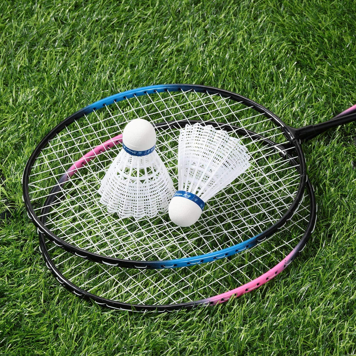 Badminton Racket Set 4 Pieces Badminton Rackets with 8 Shuttlecocks Nets 3 Pairs Wrist Bands Badminton Shuttlecock Complete Sets for Most Players Outdoor Sports : Sports & Outdoors