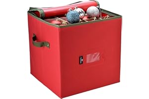 Handy Laundry Christmas Ornament Storage - Stores upto 64 Holiday Ornaments, Adjustable Dividers, Zippered Top, Two Handles. Storage Box Keeps Holiday Decorations Clean and Dry for Next Season. (Red)