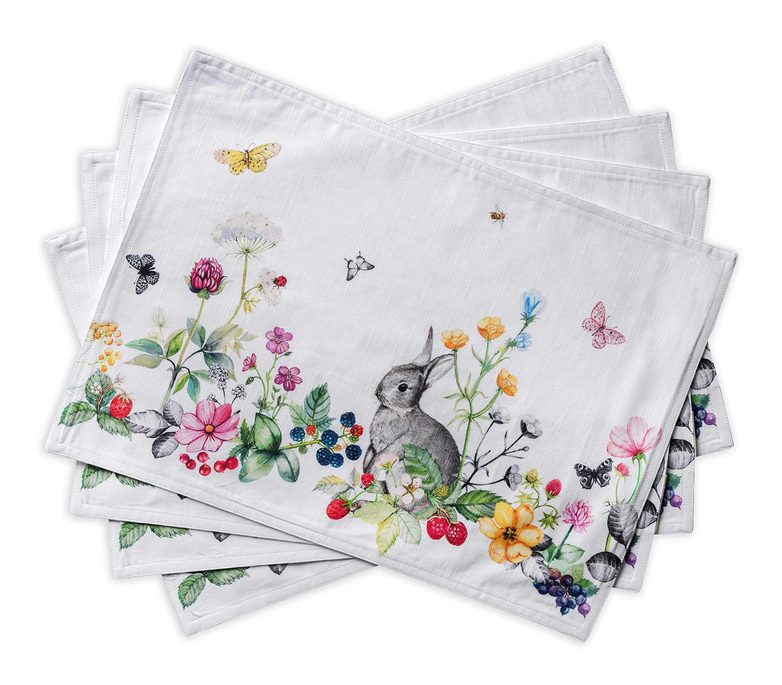 Maison d' Hermine Placemats Set of 4 100% Cotton Washable Cloth Place Mats Reusable Table Mats for Kitchen Dining Party Wedding Easter Decorations Spring/Summer (Printemps, 13" x 19") Image
