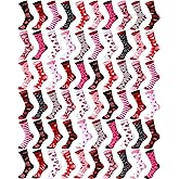 Vabean 24 Pairs/ 60 Pairs Women Valentine's Day Adults Socks Pink Novelty Crew Socks for Woman Men Birthday Office Gifts