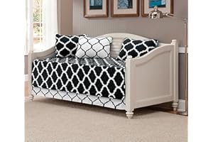 Mk Collection 5pc Modern Elegant Reversible Bedspread DayBed Cover Set Black/White Geometric Contemporary Pattern Quilted New
