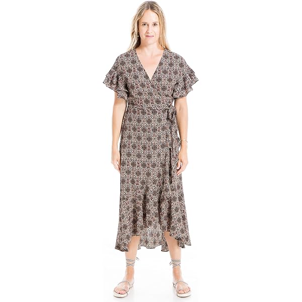 max studio ruffle crepe high low wrap midi dress Max Studio Print Ruffle Crepe High/Low Wrap Midi Dress Sleeveless Size Small