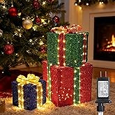 Set of 3 Christmas Lighted Gift Boxes - Pre lit Presents Christmas Boxes with Different Sizes for Holiday Indoor Outdoor Decoration (Warm White, Small)