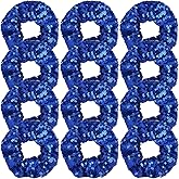 12 Pcs Sequin Hair Scrunchies Hair Bobbles Metallic Elastics Ponytail Holders Hair Wrist Ties Bands Cloth Scrunchies for Show Gym Dance Party Club Girl Women (Blue)