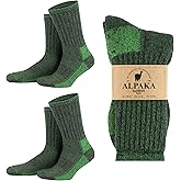 GoWith 2 Pairs Hiking Alpaca Wool Crew Socks for Men & Women, Merino Wool Full Cushioned & Terry Cozy Fuzzy Socks
