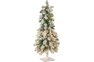 National Tree Company Pre-Lit Artificial Christmas Tree, Snowy Downswept, Green, White Lights, Includes Stand, 2 Feet