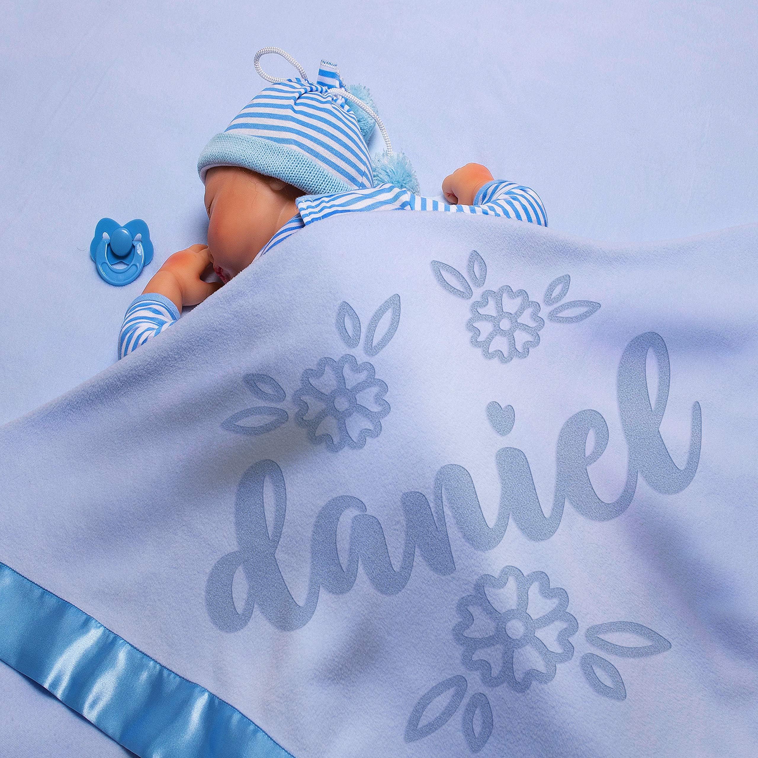 Personalized Baby Blankets w/Name - Large Baby Receiving Blanket - 36x36 in | Satin Trim, Fleece | Blue - Baby Boy Gifts, Baby Shower Gift, Baby Stuff, Welcome Baby Gifts for Newborns | Flowers
