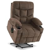 MCombo Power Lift Recliner Chair with Extended Footrest for Elderly People, Fabric 7287/7087 (Brown, Medium)