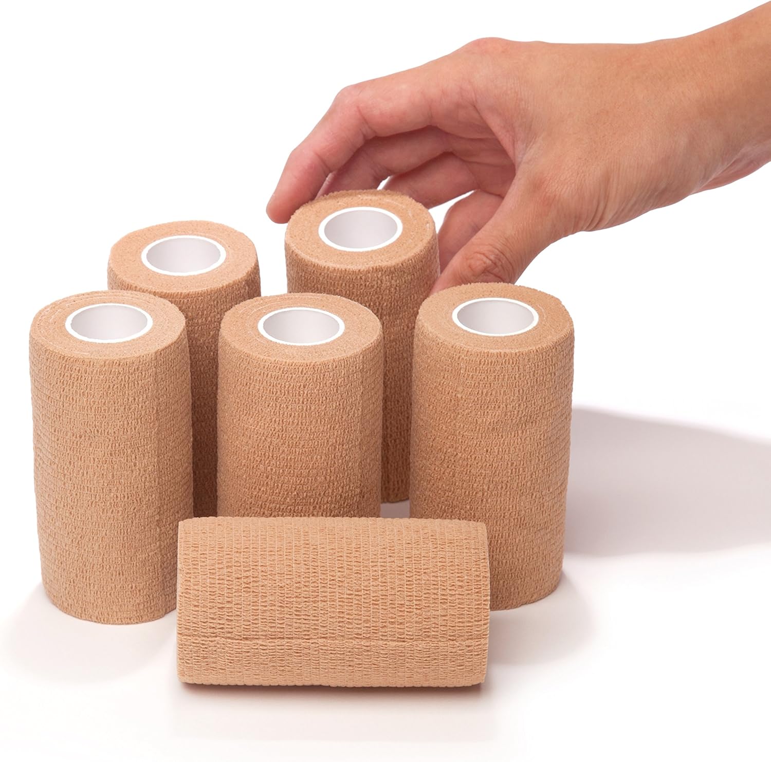 8-Piece Self Adherent Cohesive Wrap Bandages Bundle Pack, 3-in Wide 5 yds Self Adhesive Non Woven Bandage Rolls, Brown Athletic Tape for Wrist & Hand, Premium-Grade Medical Stretch Wrap, Ankle Tape: Health & Personal Care