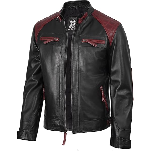 ジャケット・アウター   Red Label Leather Jacket Men's Black and Red Leather Jacket, Zippered (US, Alpha, X-Small