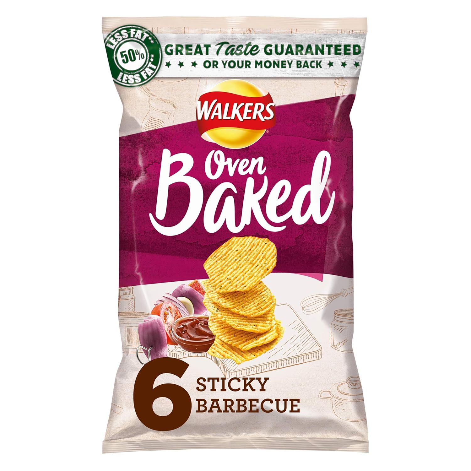 Walkers Baked BBQ Multipack Case Pack Snacks, 6 x 25 g, Pack of 18