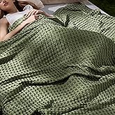 Bedsure Cooling Cotton Waffle Queen Size Blanket - Lightweight Breathable Blanket of Rayon Derived from Bamboo for Hot Sleepers, Luxury Throws for Bed, Couch and Sofa, Green, 90x90 Inches