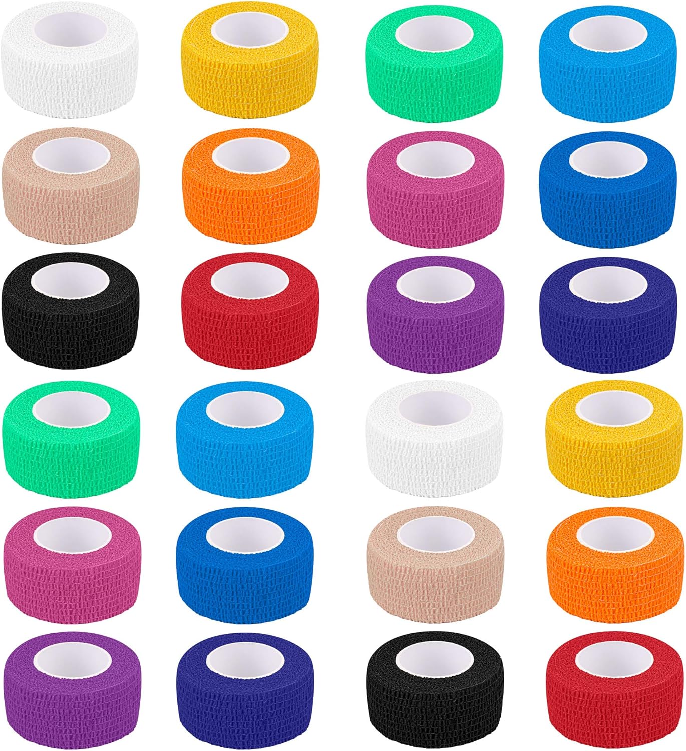 24 Pack Self Adherent Cohesive Wrap Bandages 1 Inches X 5 Yards, First Aid Tape, Elastic Self Adhesive Tape, Athletic, Sports wrap Tape, Bandage Wrap for Sports, Wrist, Ankle (Rainbow Color): Health & Personal Care