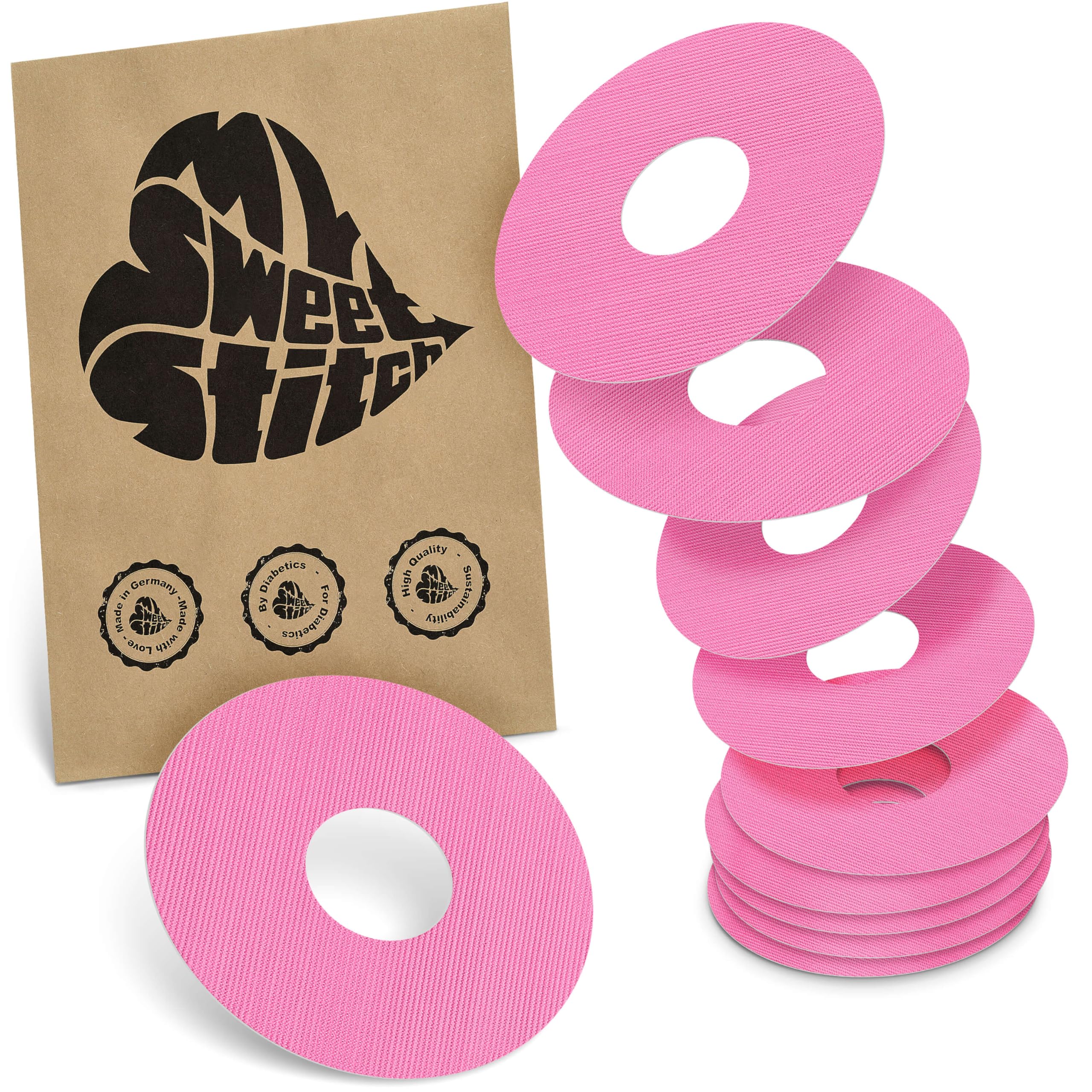 MySweetStitch - 10 x Freestyle Libre 3 Round Patches, Ring Patch Ø 60mm, Inner Ø 20mm, Waterproof, Breathable, Skin-Friendly, Made in Germany, Pink