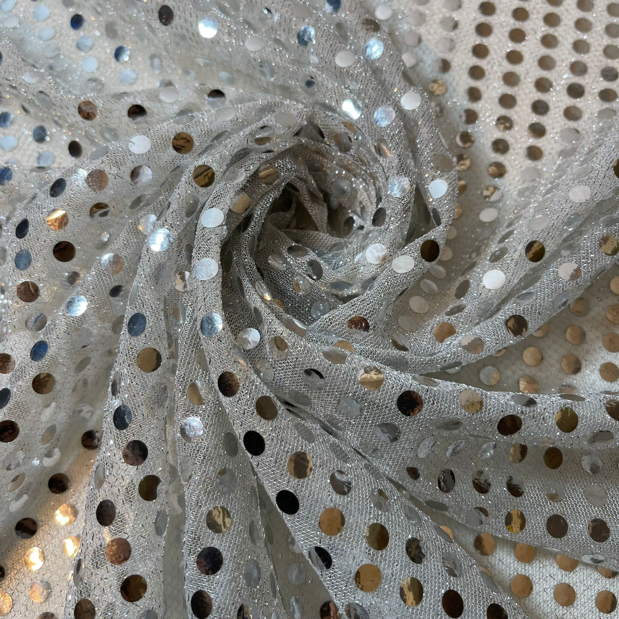 Sequin Jersey Shiny Sparkly Nylon Fabric Fancy Dress Metallic Costume 44" Meter (Silver 3mm)