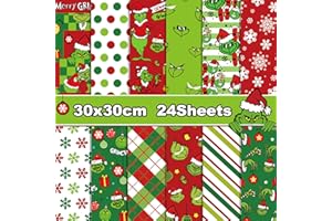 BOLSOME 24 Sheets 12×12in Christmas Scrapbook Paper, Funny Cartoon Character Grin-ch Cardstock Paper, Green Red Xmas Printed Decorative Craft Paper for Card Making Scrapbook Photo Album Journal DIY Craft