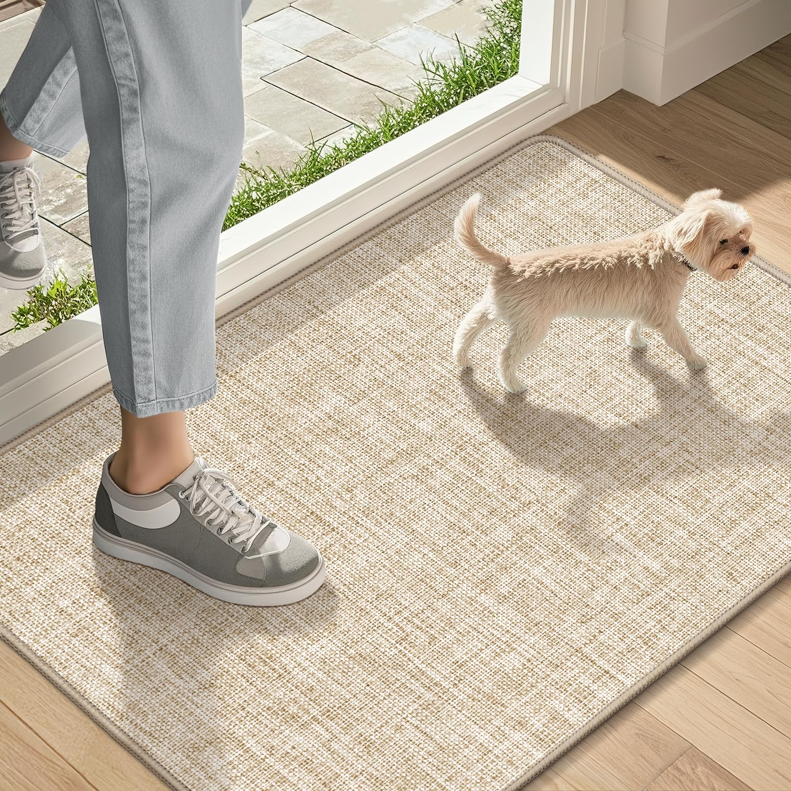 Photo 1 of LEKEEPGO Ultra Thin Indoor Door Mat 17"x29", Low-Profile Door Mat Indoor Entrance, Non Slip Rubber Backing Inside Doormat Washable Welcome Front Entryway Dirt Trapper Entry Mat, Khaki