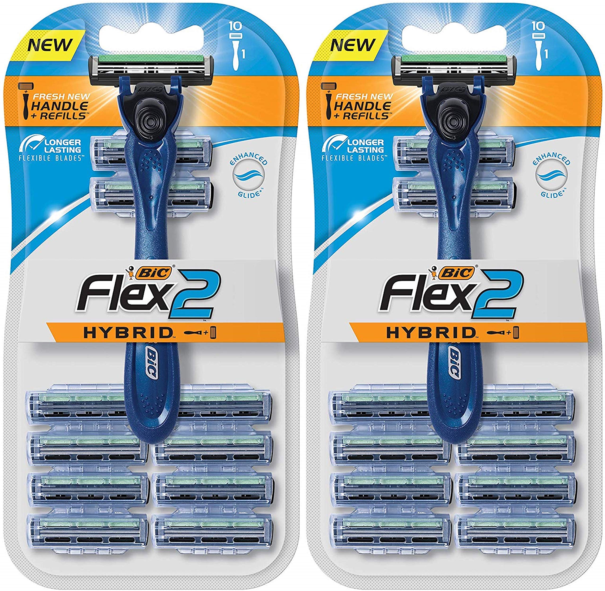 Bic Flex 2 Hybrid Razor - 1 Handle & 10 Cartridges Per Package - Pack of 2