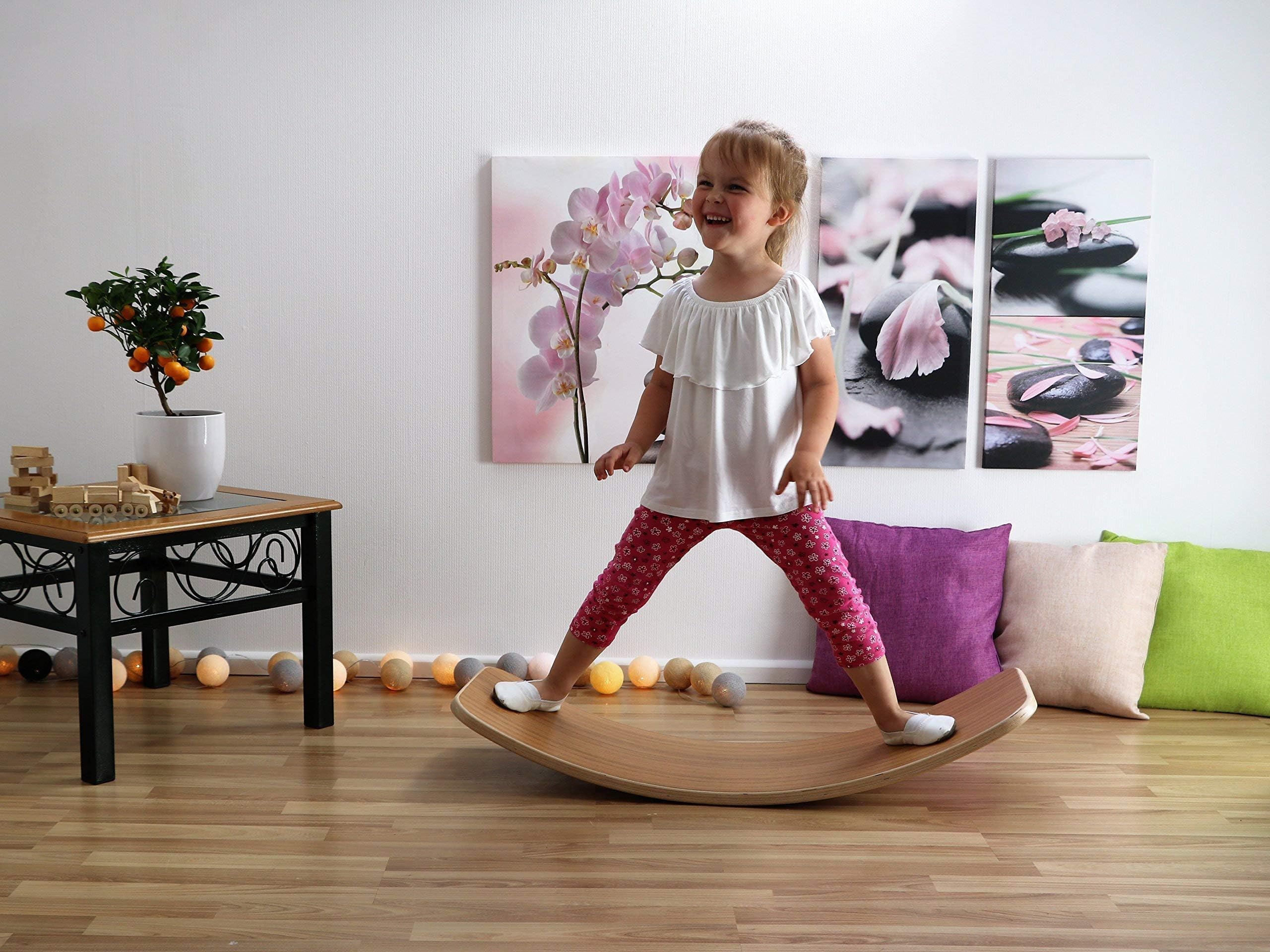 KateHaa Small Balance board Teak Montessori toy Wooden toy Baby cradle Curvy board Kids toy Wooden board Wooden curvy board Children's Balance Toy Wobble Spin Rock Slide