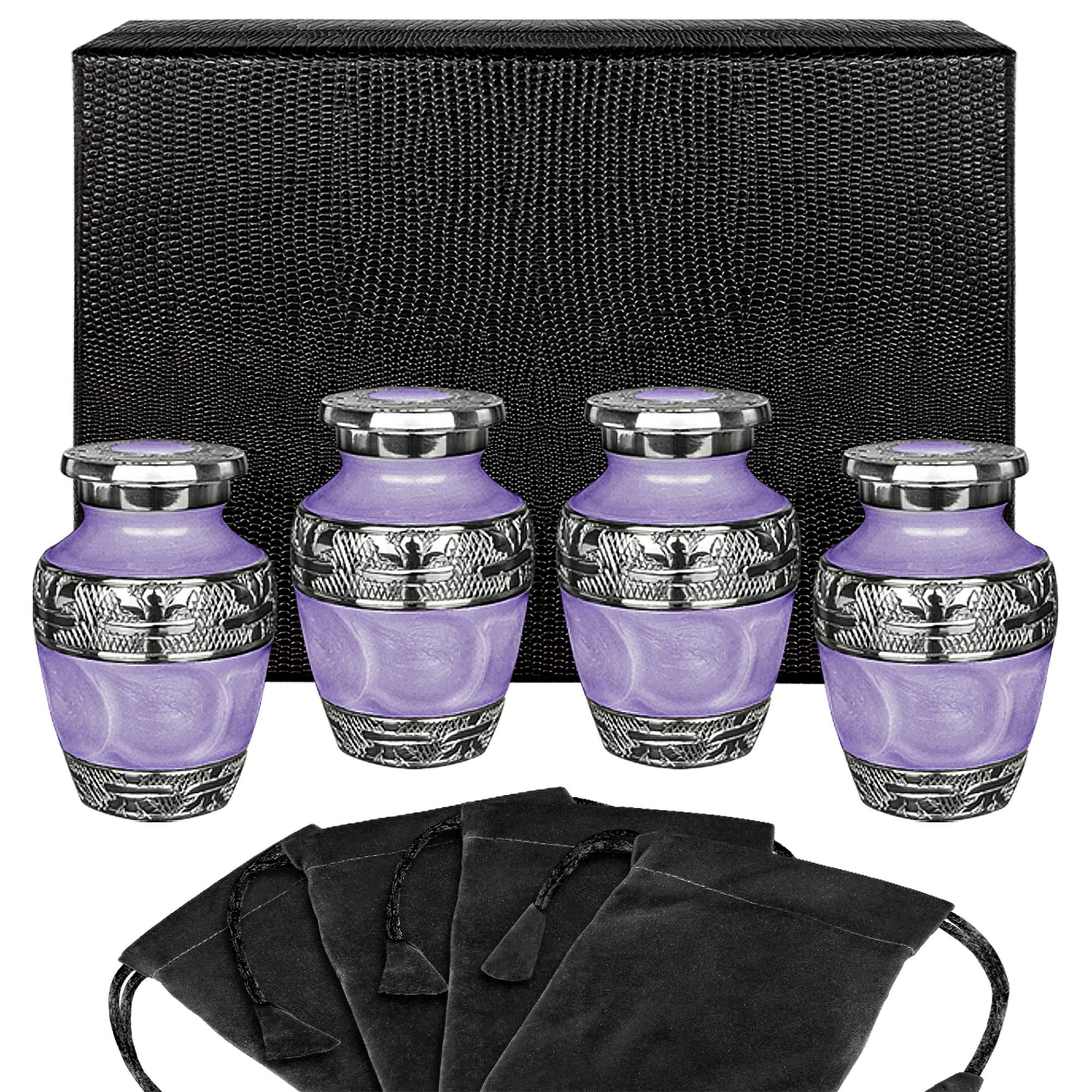 Trupoint Memorials Small Urns for Human Ashes Keepsake, Decorative Mini Cremation Urn for Adult Men & Women, Set of 4, Purple with Silver Lining