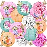 33Pcs Tea Party Decorations Paper Lantern Tissue Pom Pom Gold Butterfly Garden Decoration Hanging Decor for Birthday Bridal Shower Wedding