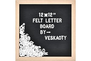 VESKAOTY Felt Letter Board with 460 Letters, Numbers & Symbols - 12 x 12 inch Changeable Message Board with Wooden Frame Wall Mount Hook, (Black Board & Wood Frame)