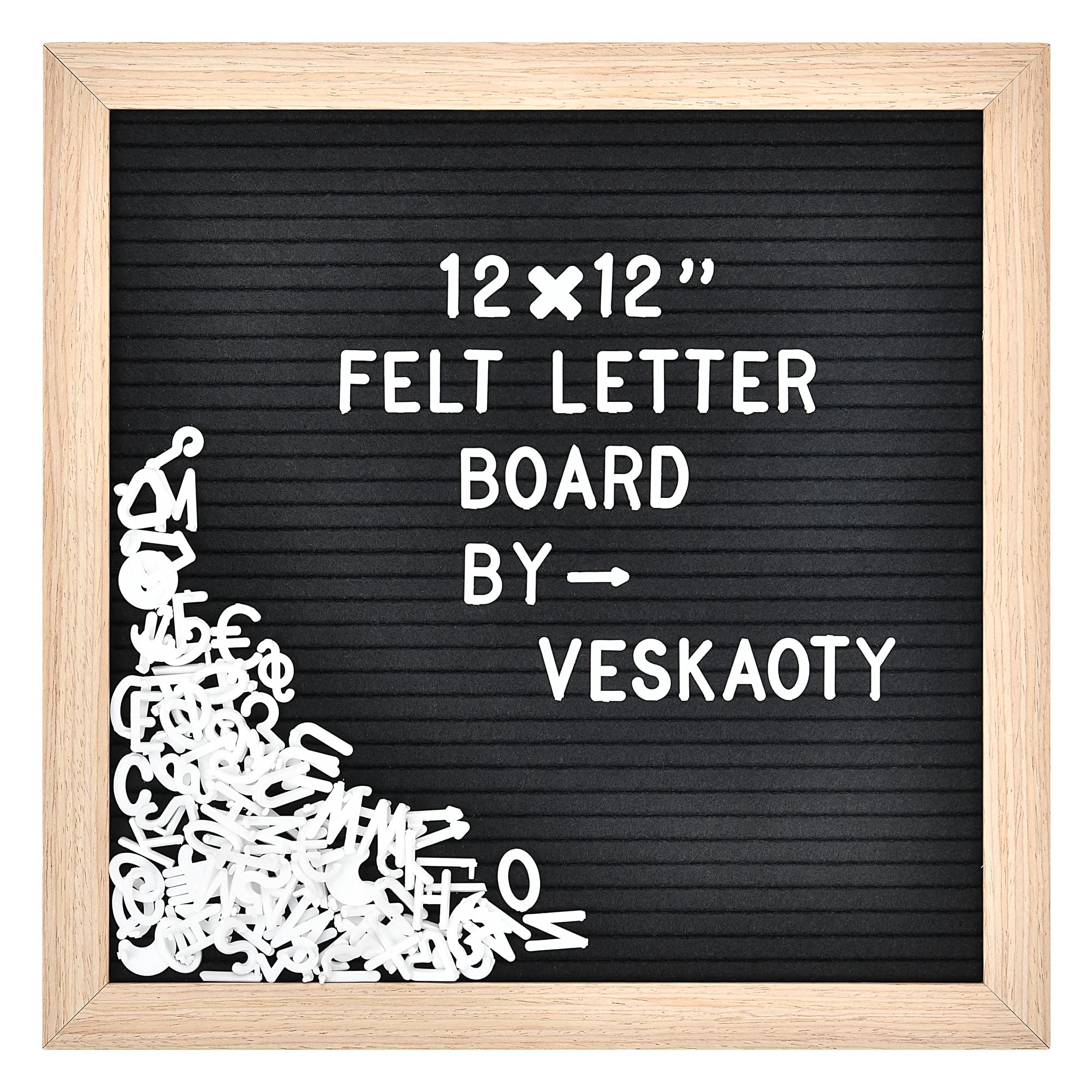 Photo 1 of Felt Letter Board with 460 Letters, Numbers & Symbols - 12 x 12 inch Changeable Message Board with Wooden Frame Wall Mount Hook (Black)